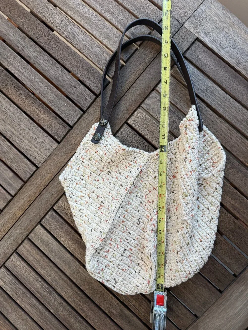 Boho Crochet Shoulder Bag with Vegan Leather Straps, New w/o Tags